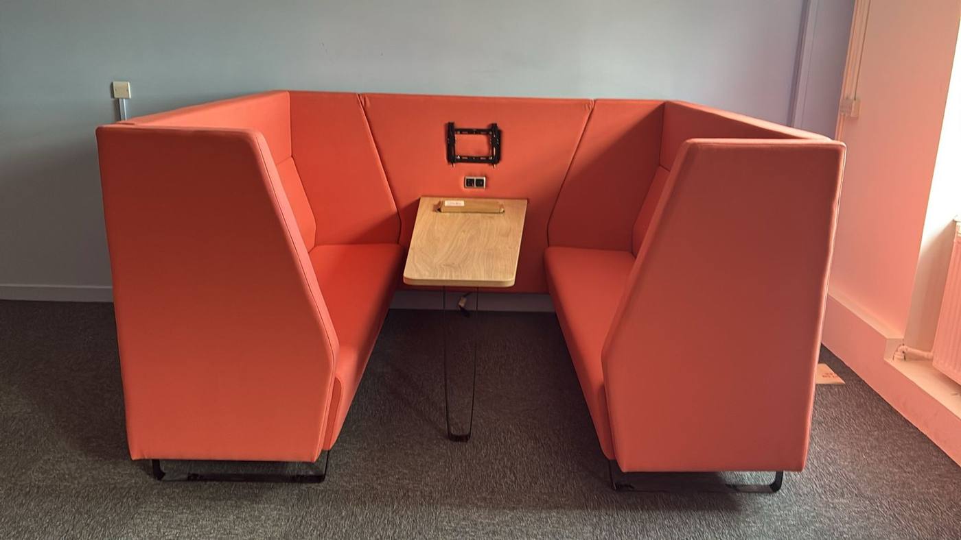 Booth seating ready for screens