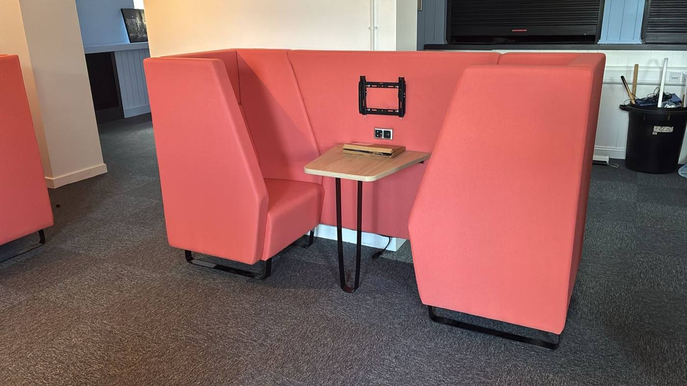 Booth seating with table and power